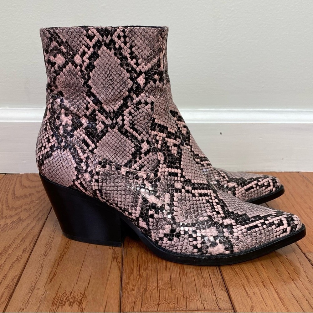 Jeffrey Campbell Kelam Pink Leather Snake Print‎ Boot Festival Cowgirl Size 6.5